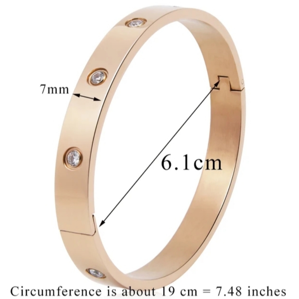 Stainless steel bracelet rose gold plated cz stones, 19 cm NEW